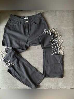 NWOT Kiwi Black High-Waist BLING Jeans M